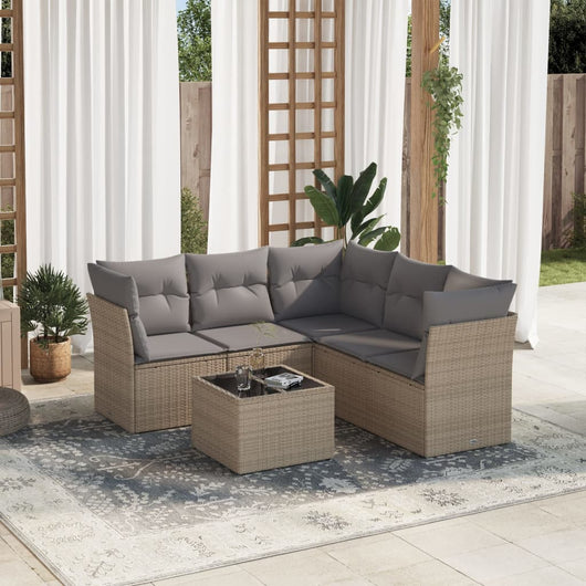 Set Divano da Giardino 6 pz con Cuscini Beige in Polyrattan