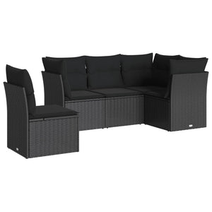 Set Divani da Giardino 5 pz con Cuscini in Polyrattan Nero