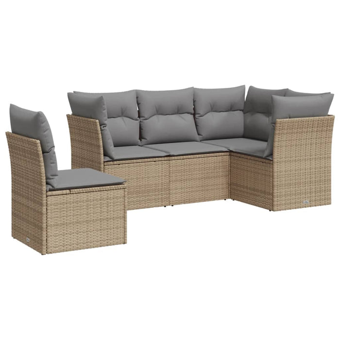Set Divano da Giardino 5 pz con Cuscini-Sofa da Giardino-Divanetto da esterno Beige in Polyrattan 418534