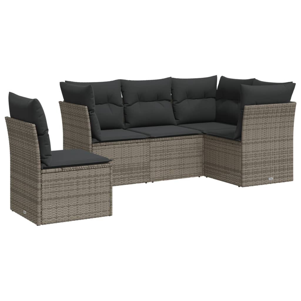 Set Divano da Giardino 5 pz con Cuscini-Sofa da Giardino-Divanetto da esterno Grigio in Polyrattan 254883