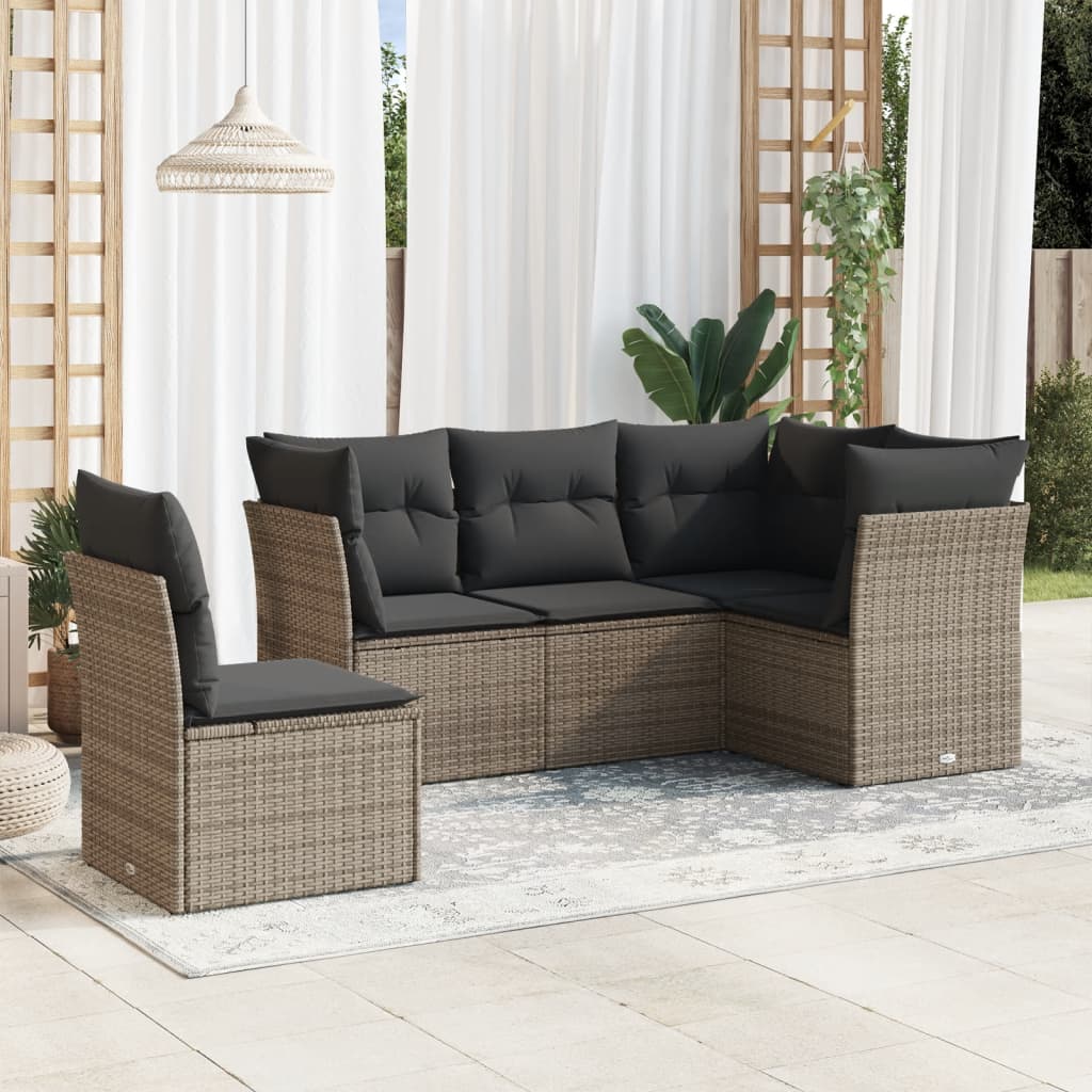 Set Divano da Giardino 5 pz con Cuscini-Sofa da Giardino-Divanetto da esterno Grigio in Polyrattan 254883