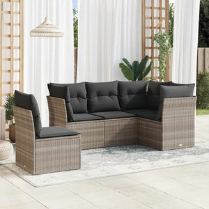 vidaXL Set Divano da Giardino 5pz con Cuscini Grigio Chiaro Polyrattan