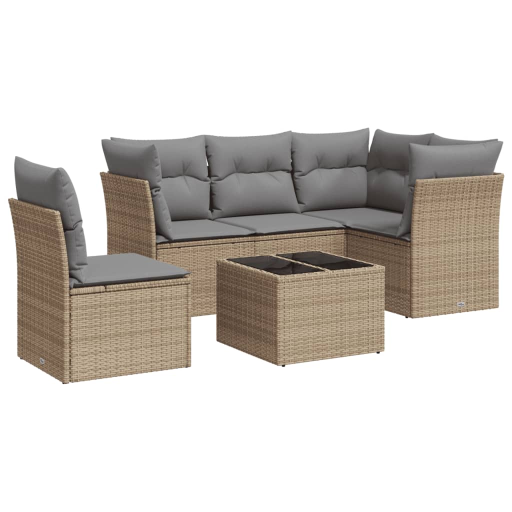 Set Divano da Giardino 6 pz con Cuscini Beige in Polyrattan