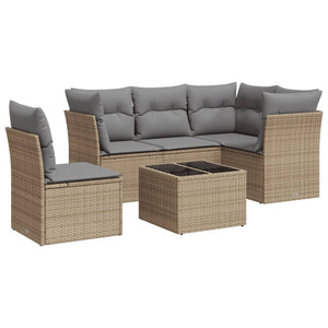 Set Divano da Giardino 6 pz con Cuscini Beige in Polyrattan