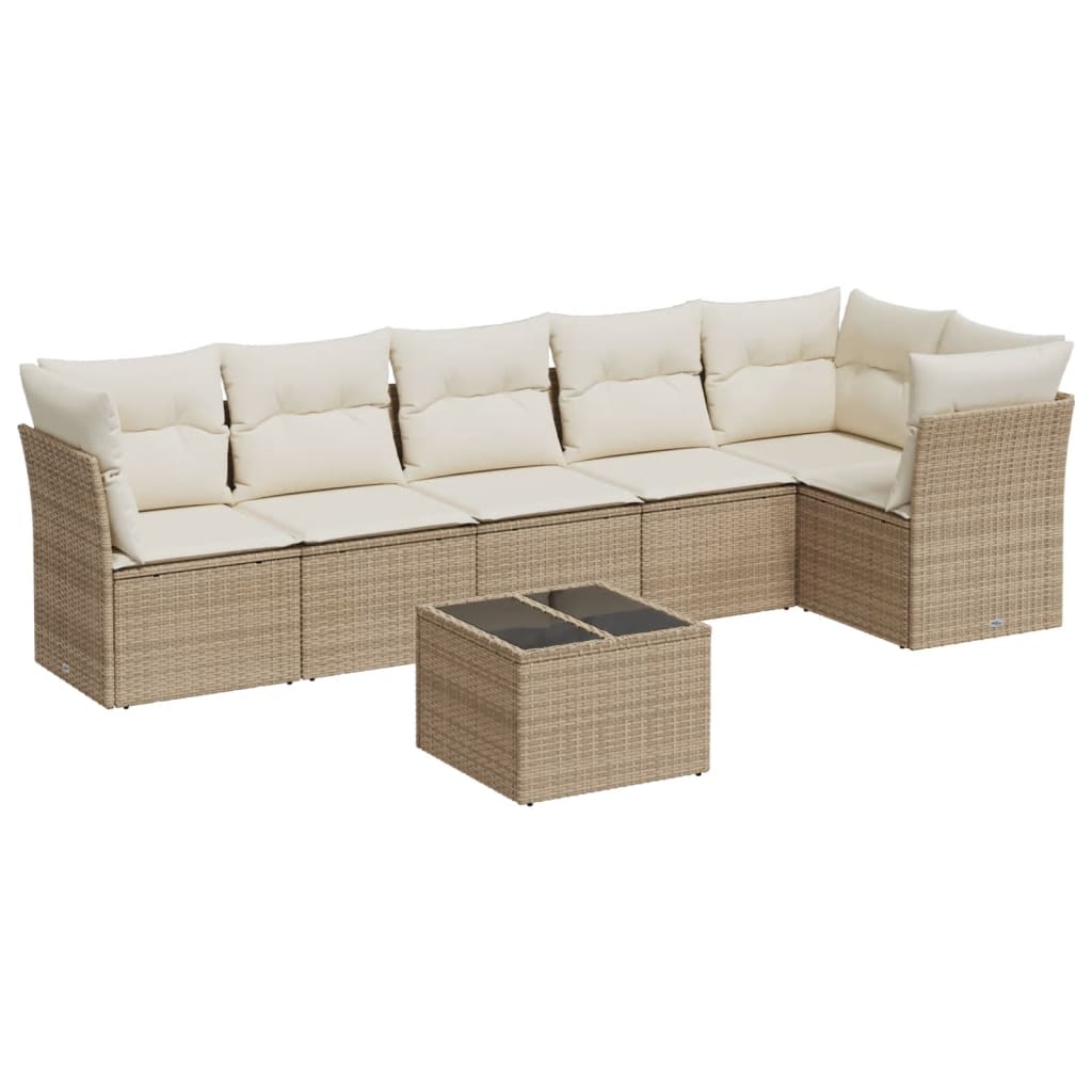 Set Divani da Giardino 7 pz con Cuscini Beige in Polyrattan
