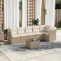 Set Divani da Giardino 7 pz con Cuscini Beige in Polyrattan