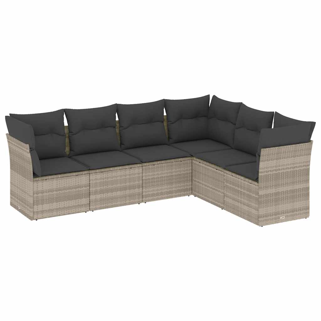 Set Divano da Giardino 6pz con Cuscini Grigio Chiaro Polyrattan