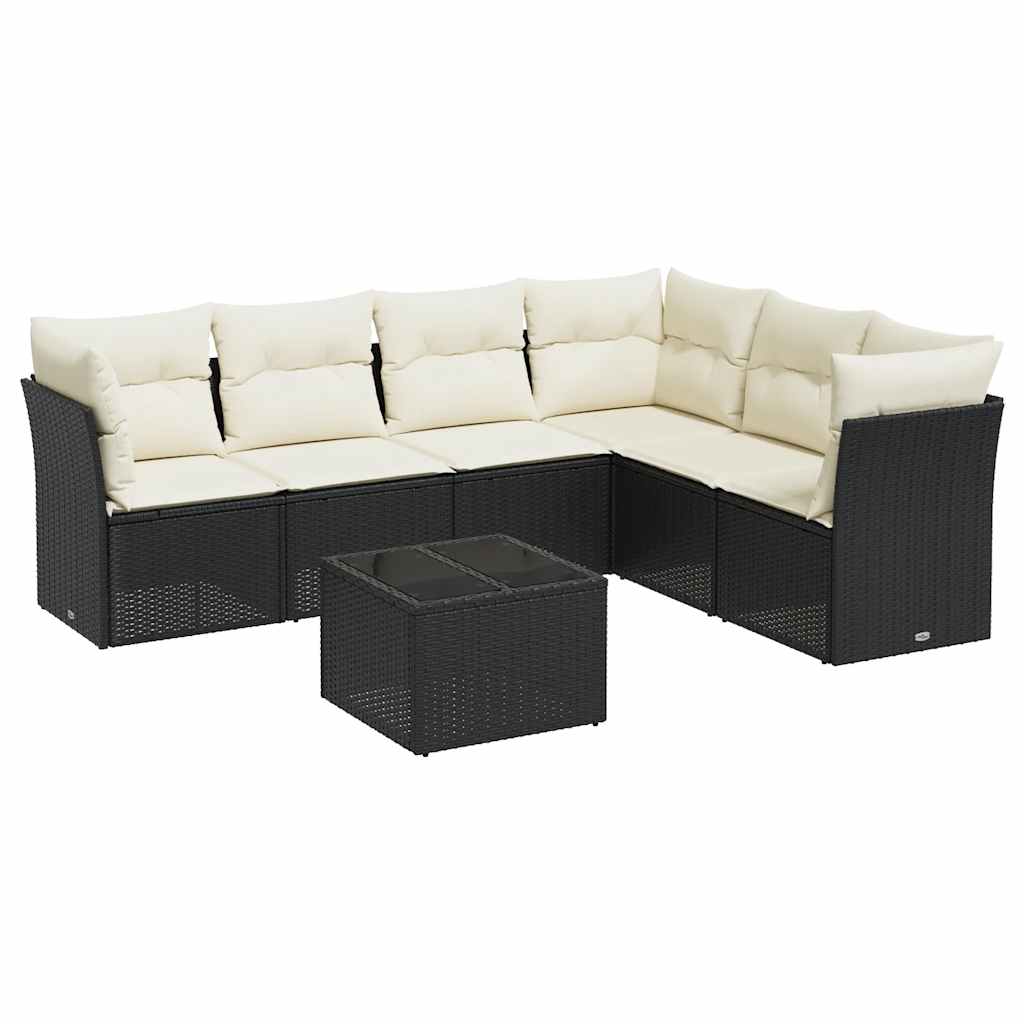 Set Divani da Giardino con Cuscini 7pz Nero Polyrattan