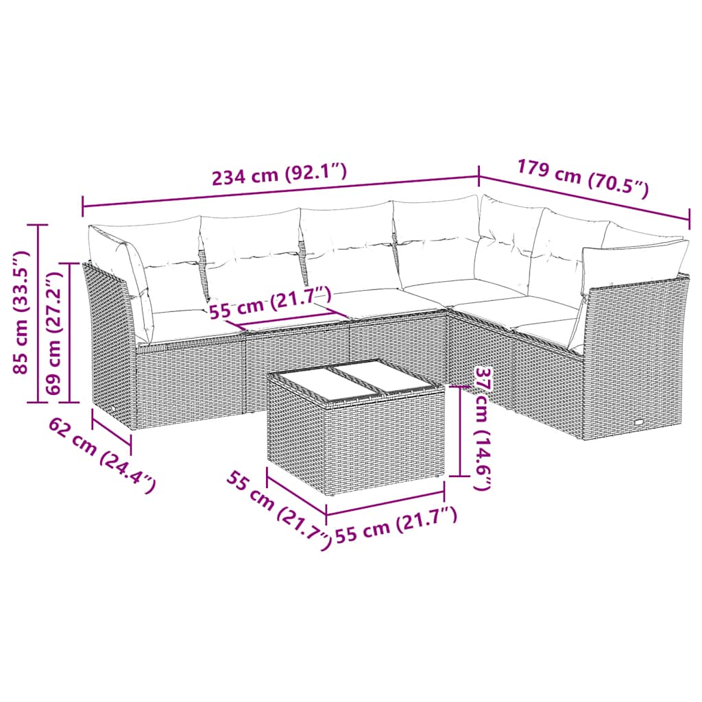 Set Divani da Giardino con Cuscini 7pz Nero Polyrattan