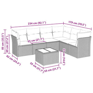 Set Divani da Giardino con Cuscini 7pz Nero Polyrattan