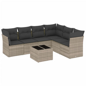 Set Divani da Giardino 7pz con Cuscini Grigio Chiaro Polyrattan