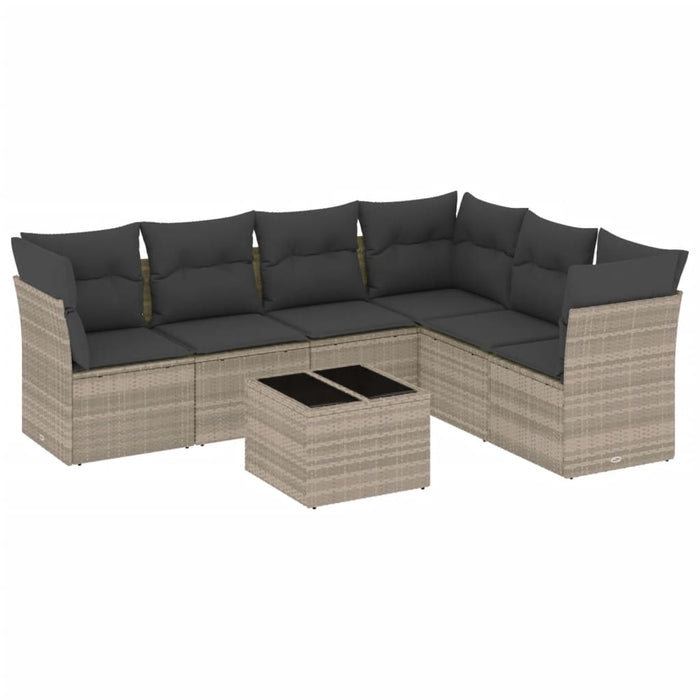 Set Divani da Giardino 7pz con Cuscini Grigio Chiaro Polyrattan