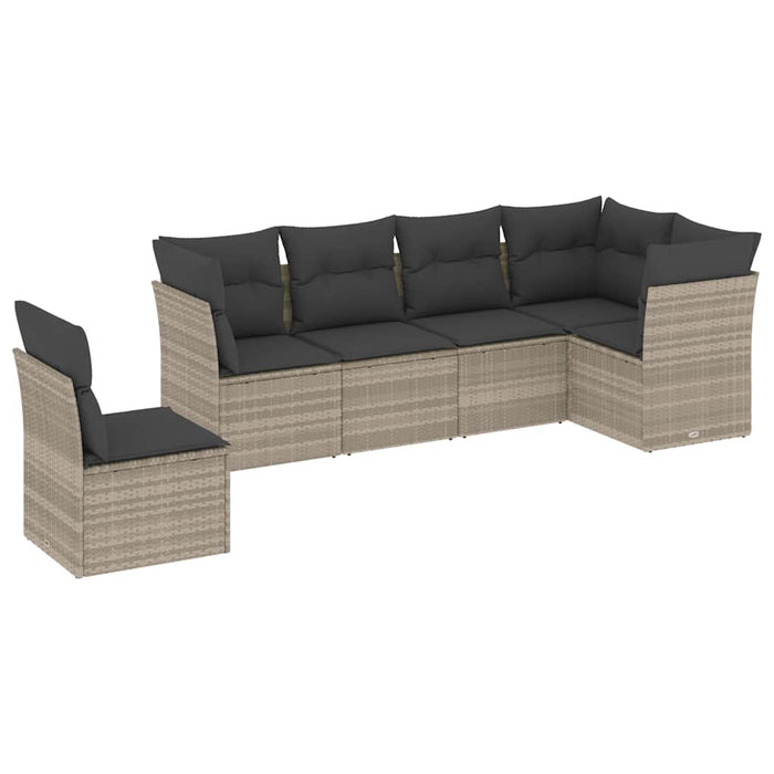 Set Divano da Giardino 6pz con Cuscini Grigio Chiaro Polyrattan
