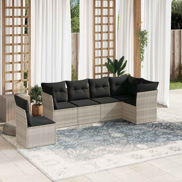 Set Divano da Giardino 6pz con Cuscini Grigio Chiaro Polyrattan