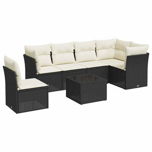 vidaXL Set Divani da Giardino con Cuscini 7pz Nero Polyrattan