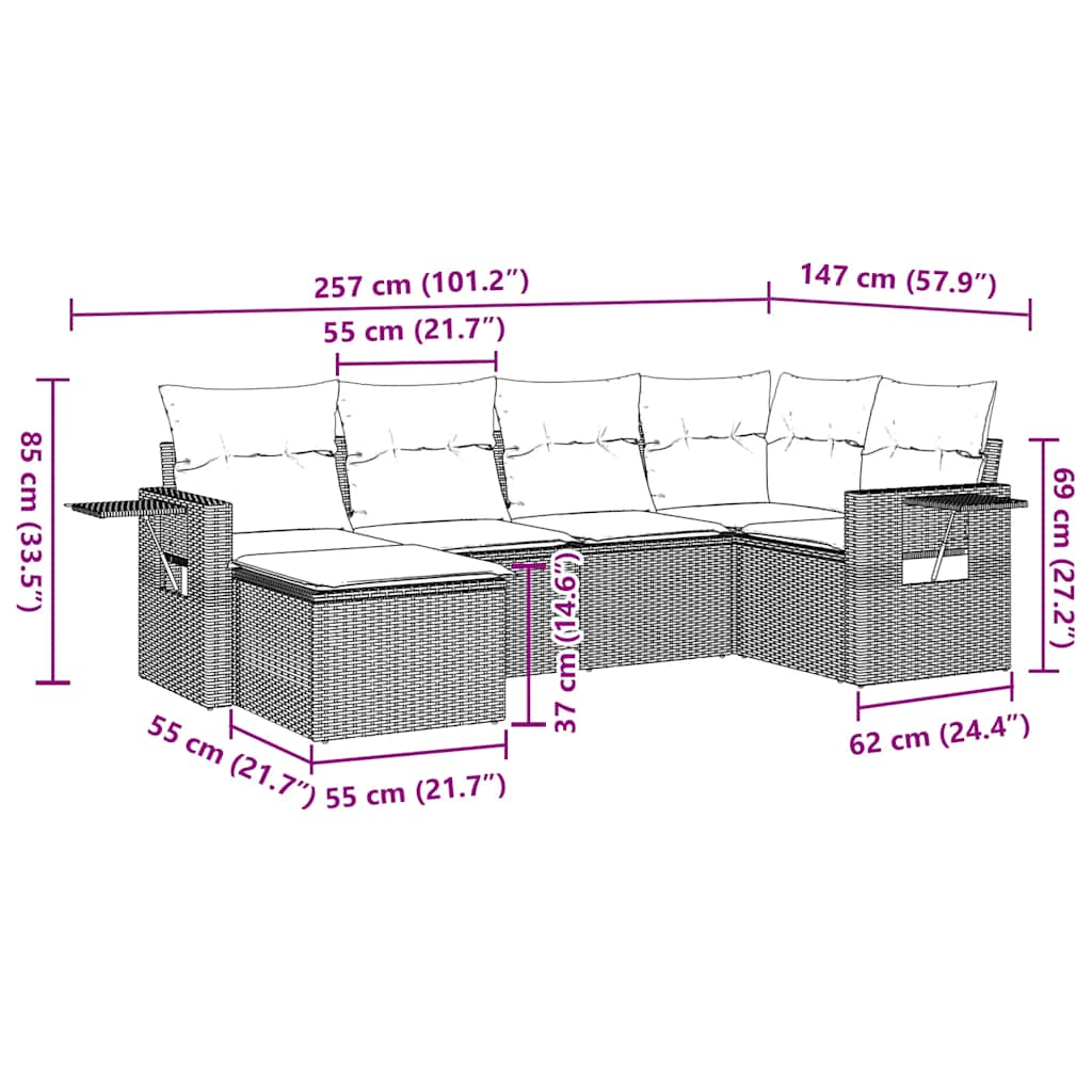 Set Divani da Giardino con Cuscini 7pz Nero Polyrattan 3249545