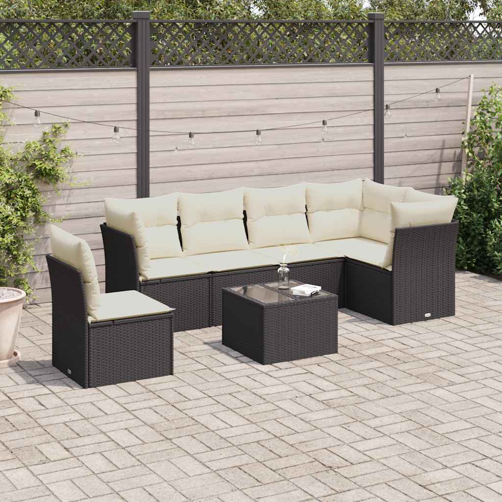 vidaXL Set Divani da Giardino con Cuscini 7pz Nero Polyrattan