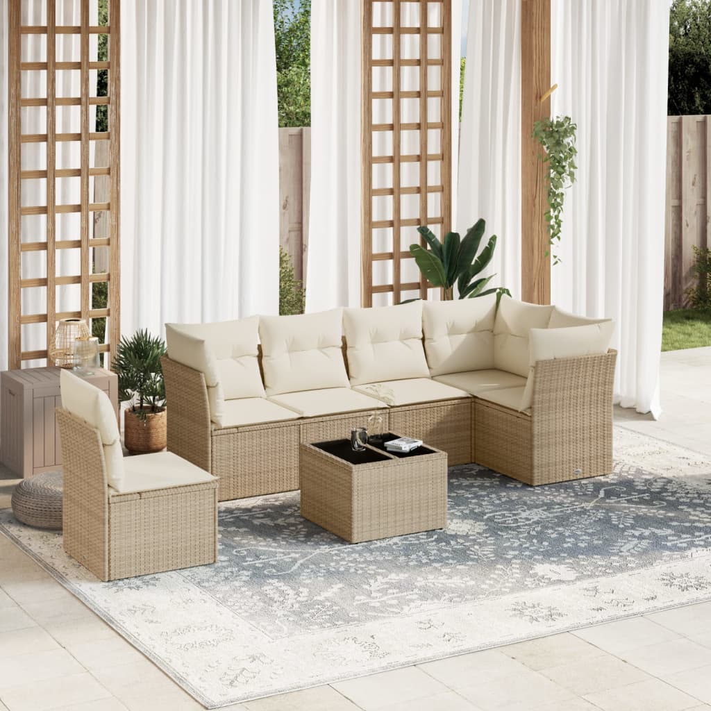vidaXL Set Divani da Giardino 7 pz con Cuscini Beige in Polyrattan