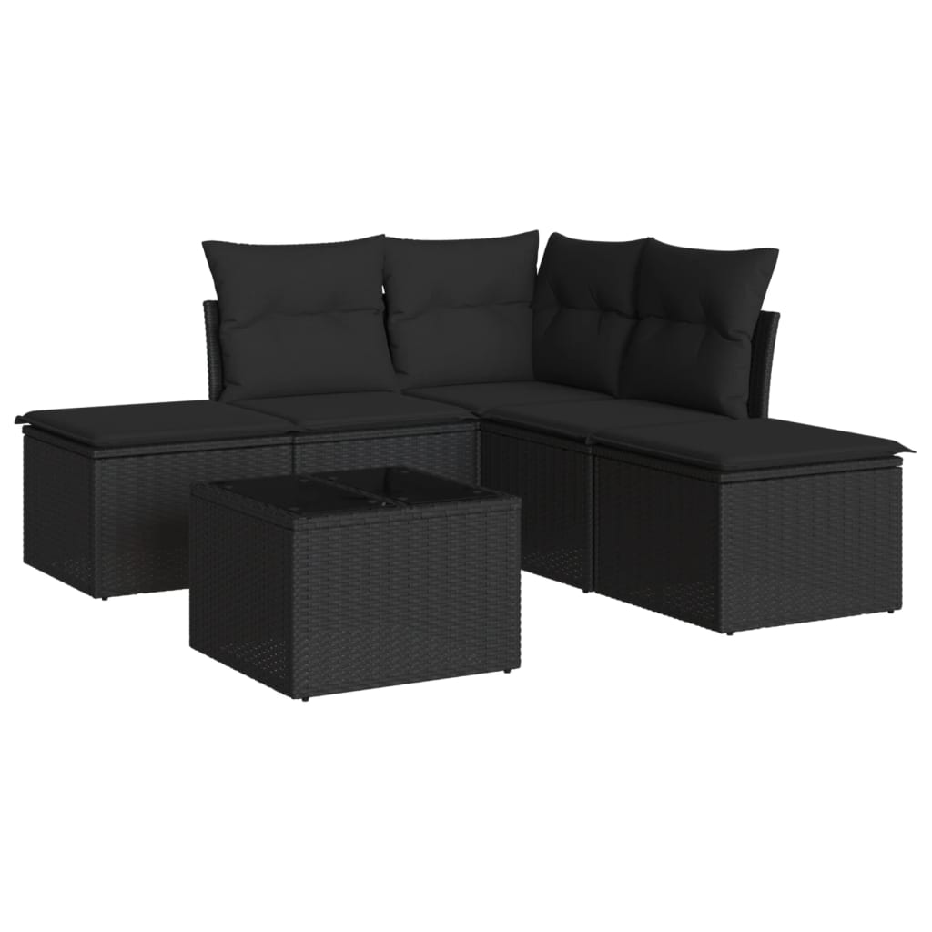 vidaXL Set Divano da Giardino 6 pz con Cuscini Nero in Polyrattan