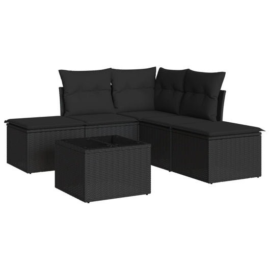 vidaXL Set Divano da Giardino 6 pz con Cuscini Nero in Polyrattan