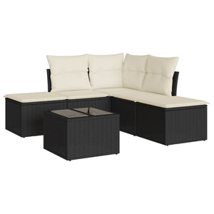 Set Divano da Giardino 6 pz con Cuscini Nero in Polyrattan