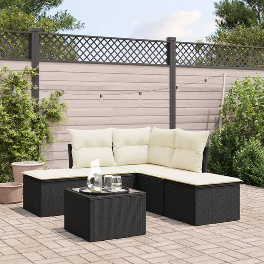 Set Divano da Giardino 6 pz con Cuscini-Sofa da Giardino-Divanetto da esterno Nero in Polyrattan 742824