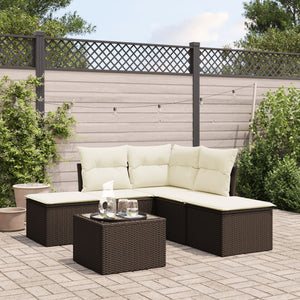 Set Divano da Giardino 6 pz con Cuscini-Sofa da Giardino-Divanetto da esterno Marrone in Polyrattan 659655