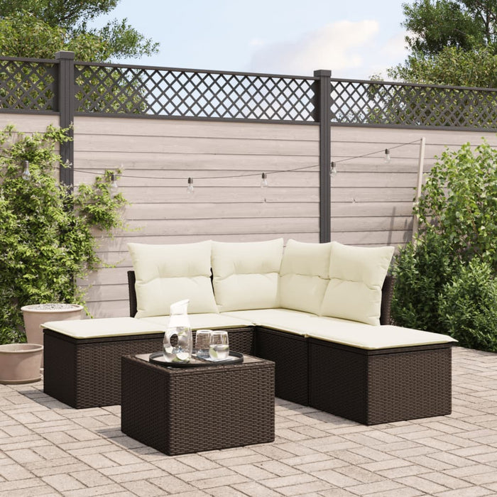 Set Divano da Giardino 6 pz con Cuscini-Sofa da Giardino-Divanetto da esterno Marrone in Polyrattan 659655
