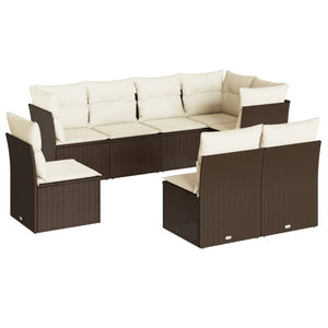 Set Divani da Giardino 8 pz con Cuscini Marrone in Polyrattan