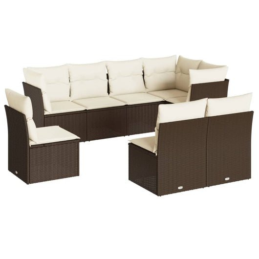 Set Divani da Giardino 8 pz con Cuscini Marrone in Polyrattan