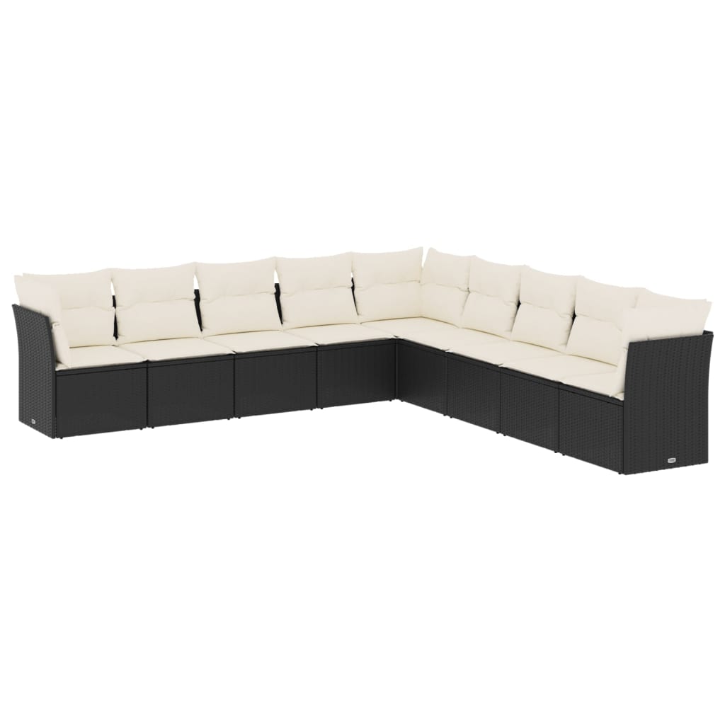 Set Divani da Giardino 9 pz con Cuscini Nero in Polyrattan