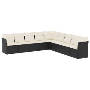 Set Divani da Giardino 9 pz con Cuscini Nero in Polyrattan