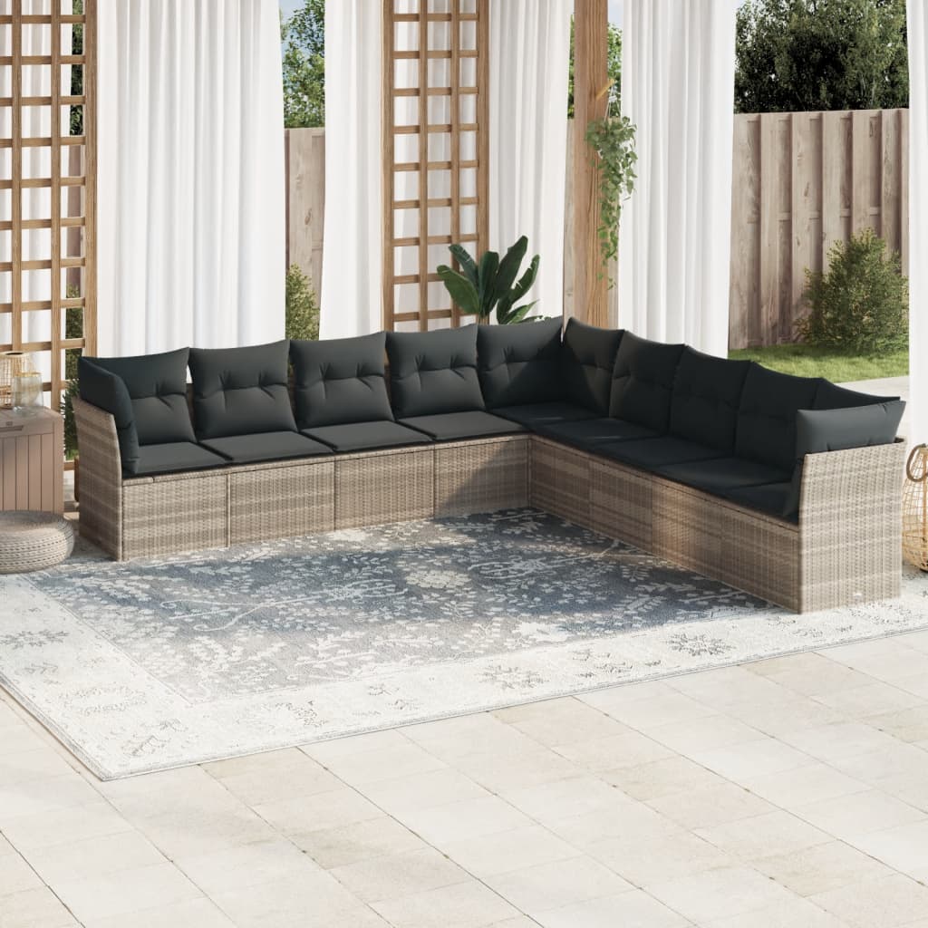 vidaXL Set Divano da Giardino 9pz con Cuscini Grigio Chiaro Polyrattan