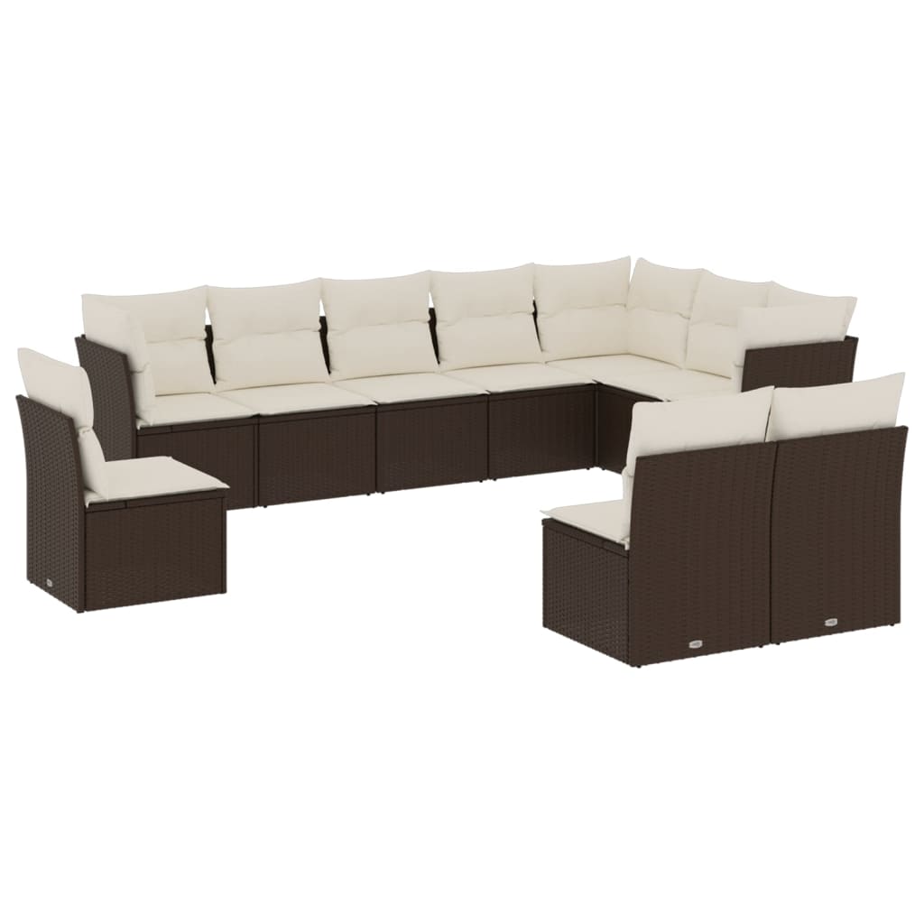 Set Divani da Giardino 10pz con Cuscini in Polyrattan Marrone 3249642