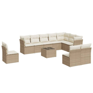 Set Divani da Giardino 11 pz con Cuscini Beige in Polyrattan 3249647