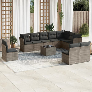 Set Divani da Giardino 11 pz con Cuscini in Polyrattan Grigio