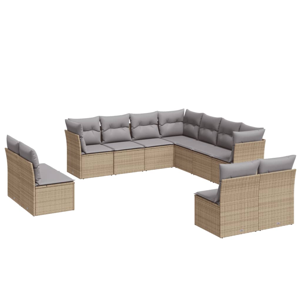 Set Divani da Giardino 11 pz con Cuscini Beige in Polyrattan 3249658