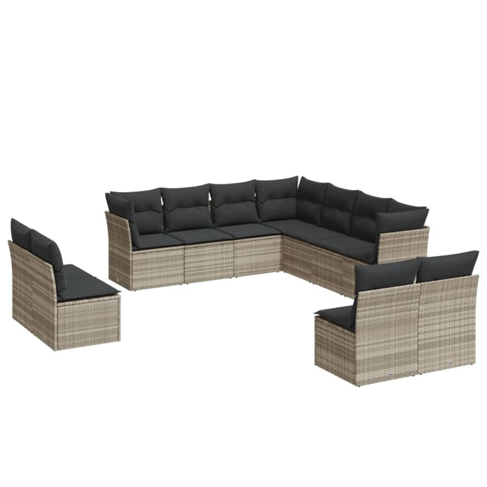 Set Divani da Giardino 11 pz con Cuscini in Polyrattan Grigio