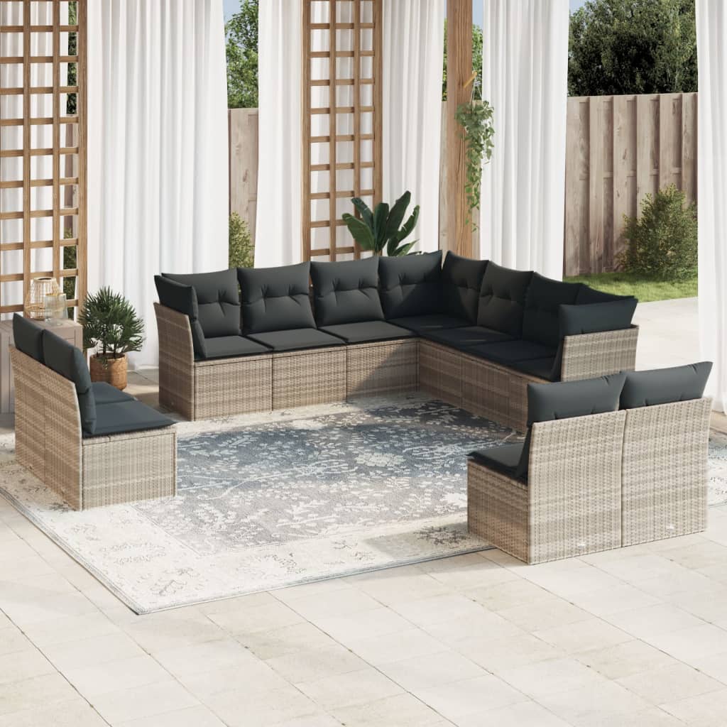 Set Divani da Giardino 11 pz con Cuscini in Polyrattan Grigio
