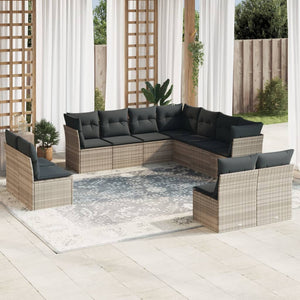 Set Divani da Giardino 11 pz con Cuscini in Polyrattan Grigio