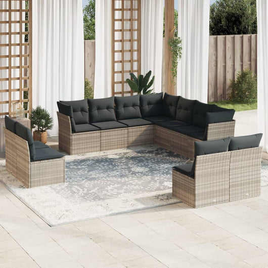 Set Divani da Giardino 11 pz con Cuscini in Polyrattan Grigio