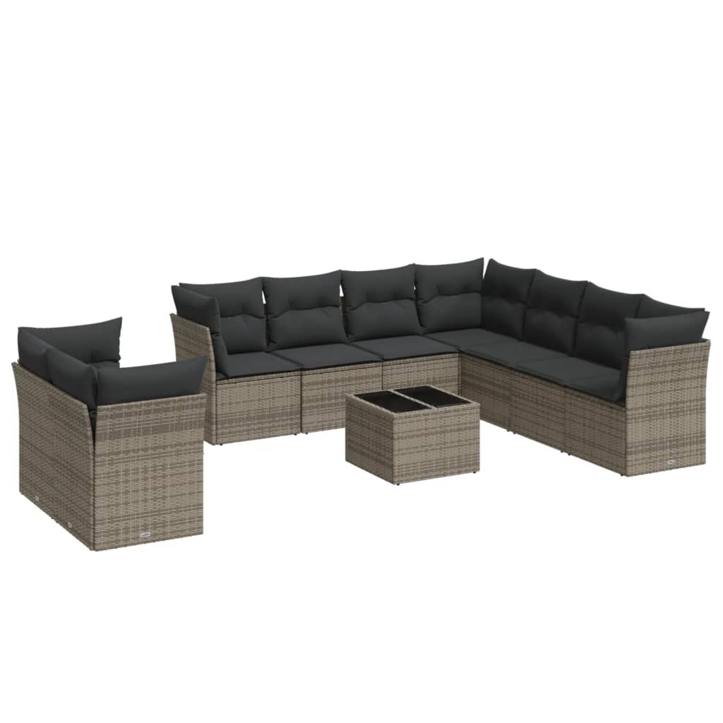 Set Divano da Giardino 10 pz con Cuscini Grigio in Polyrattan 3249689