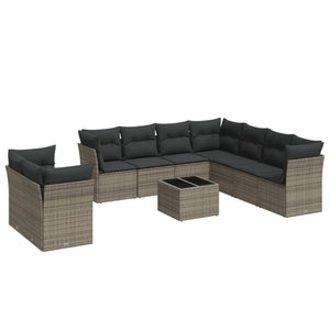 Set Divano da Giardino 10 pz con Cuscini Grigio in Polyrattan