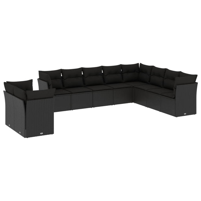 vidaXL Set Divani da Giardino 10pz con Cuscini in Polyrattan Nero