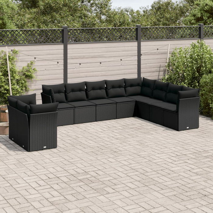 vidaXL Set Divani da Giardino 10pz con Cuscini in Polyrattan Nero