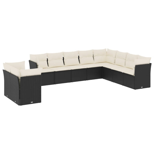 vidaXL Set Divani da Giardino 10pz con Cuscini in Polyrattan Nero