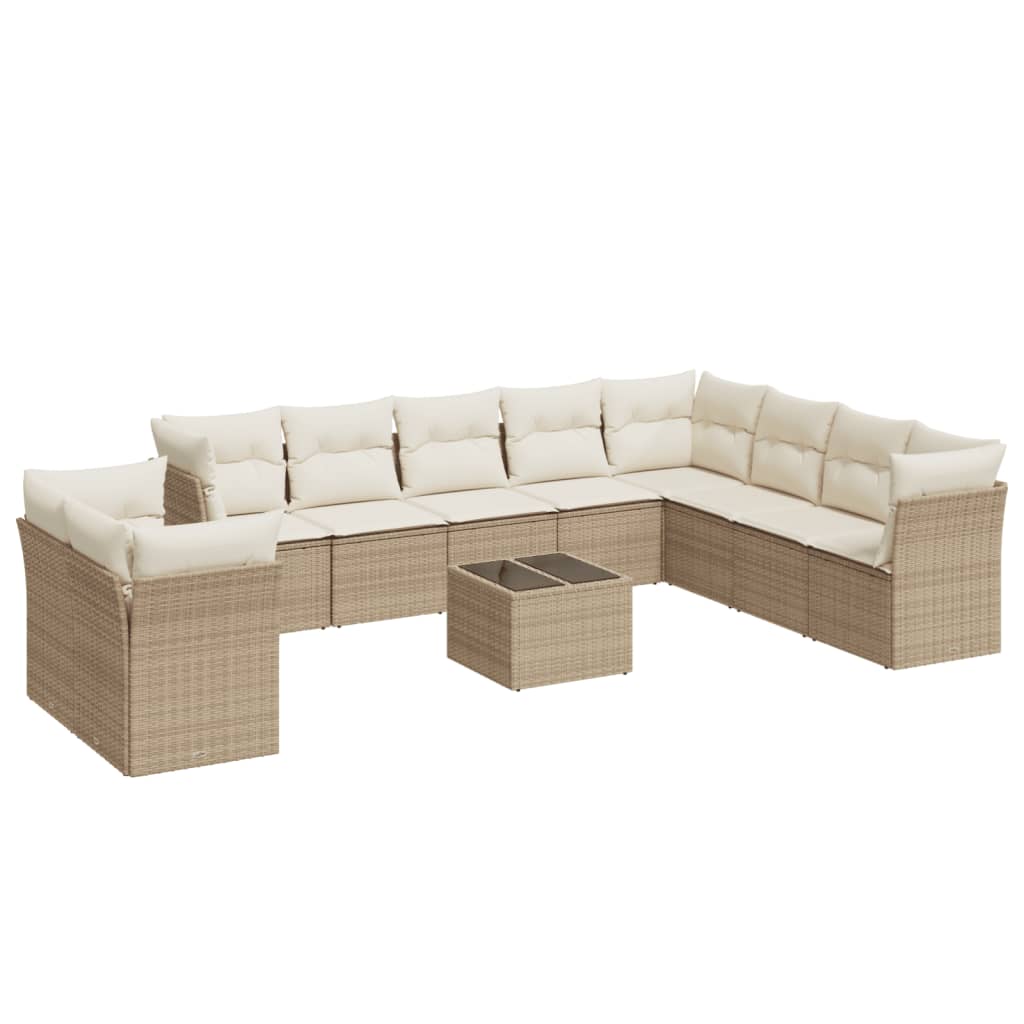 Set Divani da Giardino 11 pz con Cuscini Beige in Polyrattan