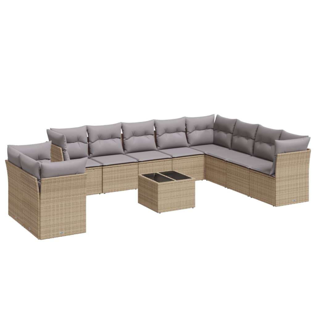 Set Divani da Giardino 11 pz con Cuscini Beige in Polyrattan 3249708
