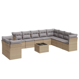 Set Divani da Giardino 11 pz con Cuscini Beige in Polyrattan 3249708