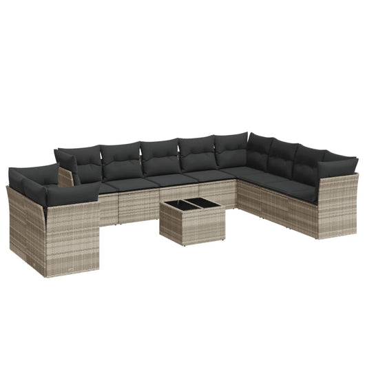 Set Divani da Giardino 11 pz con Cuscini in Polyrattan Grigio